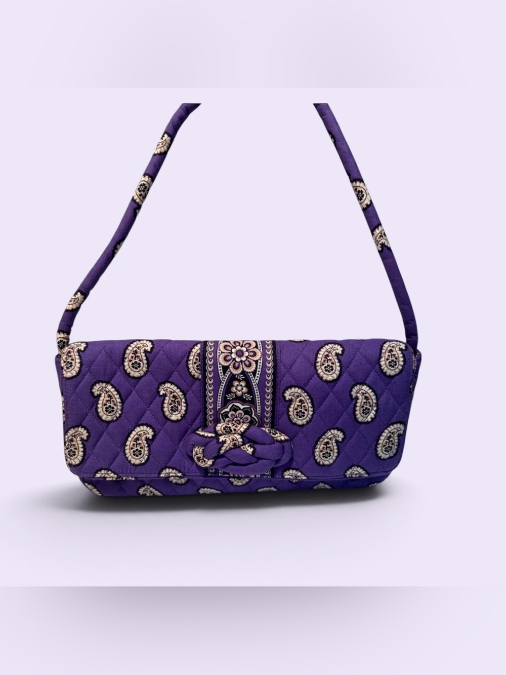 Vera Bradley Purple Quilted Paisley Shoulder Bag with Knot Accent